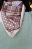 Plaid & Polka Border Triangle Silk Neckerchief Almond